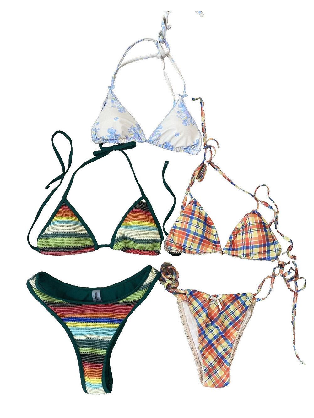 LOT - Size S - Sea Molly 2 Bikini Sets and 1 Top Plaid Floral Lace Bow Dainty